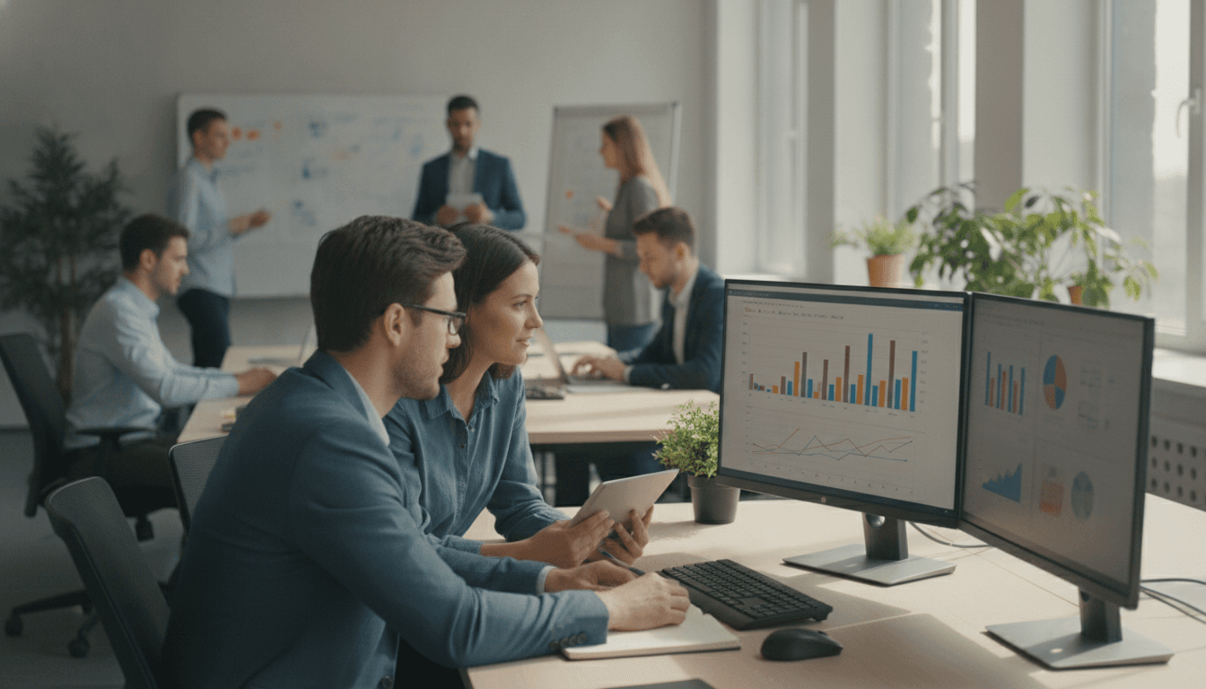 Marketing team analyzing SEO data in a modern office — llm rankings