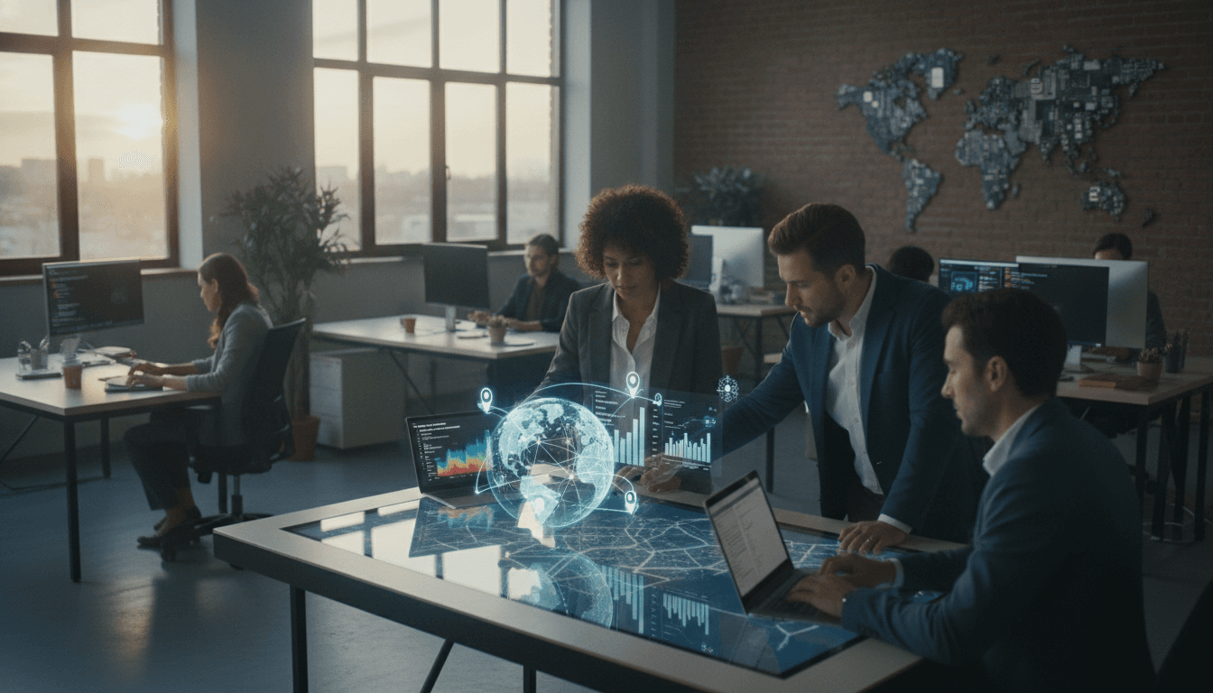 Marketing team analyzing SEO data in a modern office — seo and geo